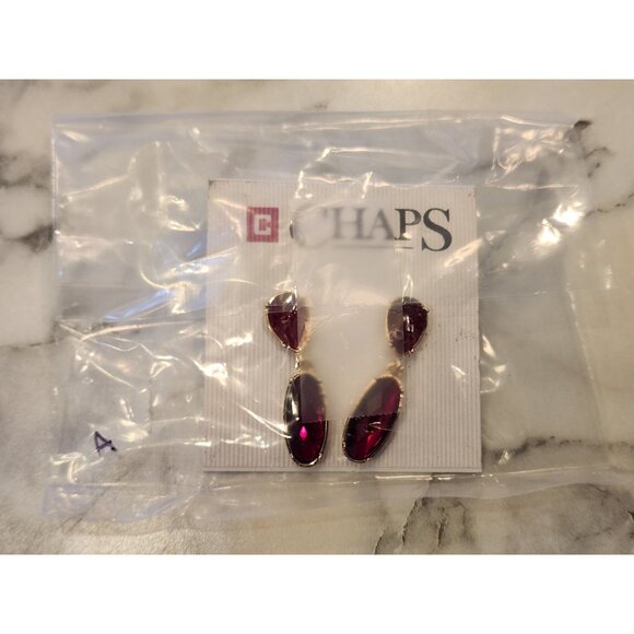 Chaps Gold-Tone Red Double Drop Earrings - Picture 2 of 6
